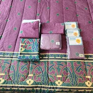 VTG Springmaid Amalfi Burgundy Bedding Curtain Shower Set Full VTG 1990s Retro